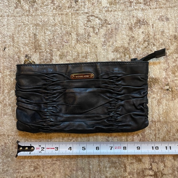 Michael Kors Black Ruched Gold Logo Crossbody Clutch  Purse - Picture 1 of 8